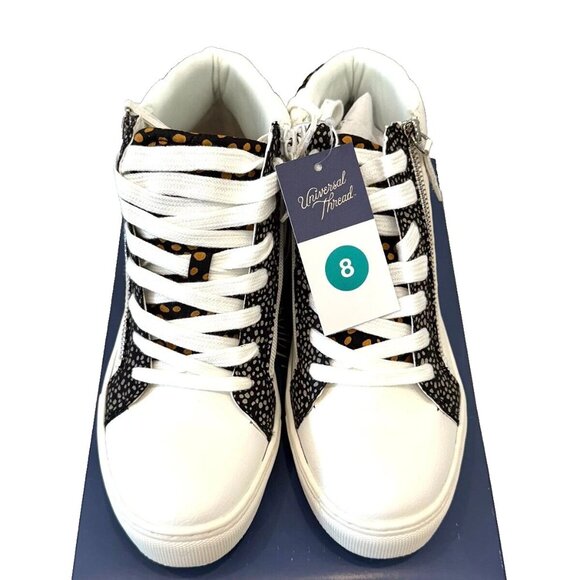 Women’s High-Top Sneakers – Size 8, White/Black, Zip Closure - Picture 2 of 4